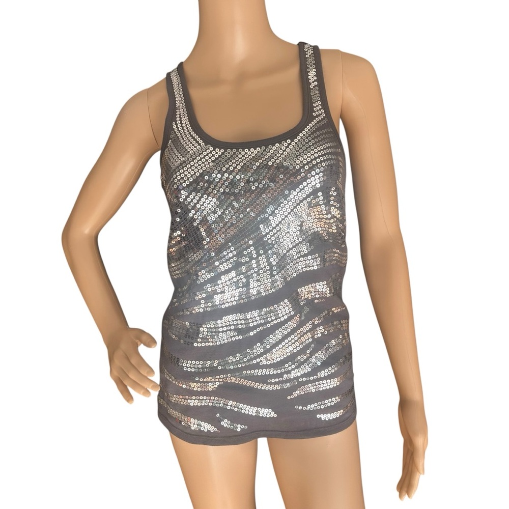 Almost Famous Gray Sequin Racerback Tank Top Small y2k scene girl zebra Clubwear